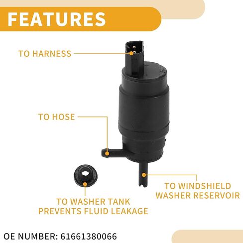 مضخة غسيل الزجاج الأمامي رقم 61661380066 - مضخة محرك غسيل الزجاج الأمامي للسيارة - لسيارة BMW 3 Series 1982-1994 بلاستيك أسود مع حلقة معدنية - قطعة واحدة in Kuwait