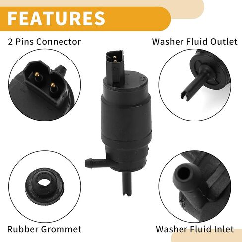 مضخة غسيل الزجاج الأمامي رقم 61661380066 - مضخة محرك غسيل الزجاج الأمامي للسيارة - لسيارة BMW 3 Series 1982-1994 بلاستيك أسود مع حلقة معدنية - قطعة واحدة in Kuwait