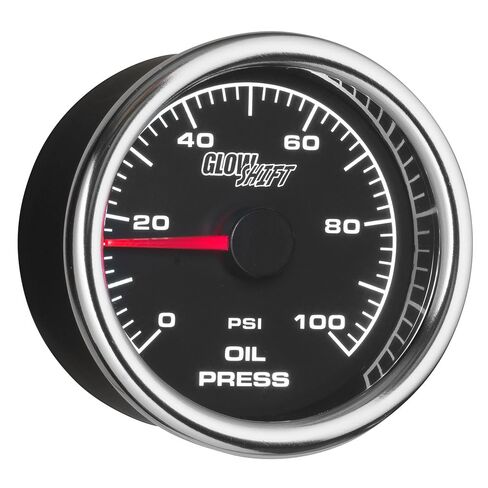 طقم قياس ضغط الزيت GlowShift 2-5/8 بوصة ميكانيكي للسباق 100 رطل لكل بوصة - يتضمن خرطوم نحاسي وتركيبات ومحول - قرص أسود - إضاءة خلفية LED بيضاء - لسيارات السباق - 65 مم in Saudi Arabia