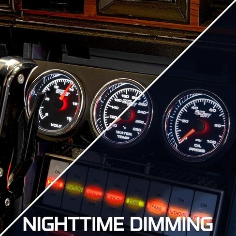 طقم قياس ضغط الزيت GlowShift 2-5/8 بوصة ميكانيكي للسباق 100 رطل لكل بوصة - يتضمن خرطوم نحاسي وتركيبات ومحول - قرص أسود - إضاءة خلفية LED بيضاء - لسيارات السباق - 65 مم in Saudi Arabia