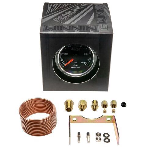 طقم قياس ضغط الزيت GlowShift 2-5/8 بوصة ميكانيكي للسباق 100 رطل لكل بوصة - يتضمن خرطوم نحاسي وتركيبات ومحول - قرص أسود - إضاءة خلفية LED بيضاء - لسيارات السباق - 65 مم in Saudi Arabia