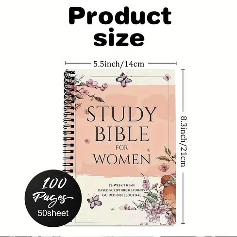 دفتر ملاحظات حلزوني زهري لدراسة الكتاب المقدس، مجلة مسيحية لمدة 52 أسبوعًا مع صفحات مثقوبة، مجلة هدايا دينية وردية in Saudi Arabia