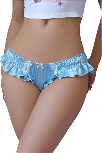 ملابس داخلية بيكيني حريمي من الساتان من SHENHE، ملابس داخلية قصيرة ذات حواف مكشكشة وقوس منخفض الارتفاع in Kuwait