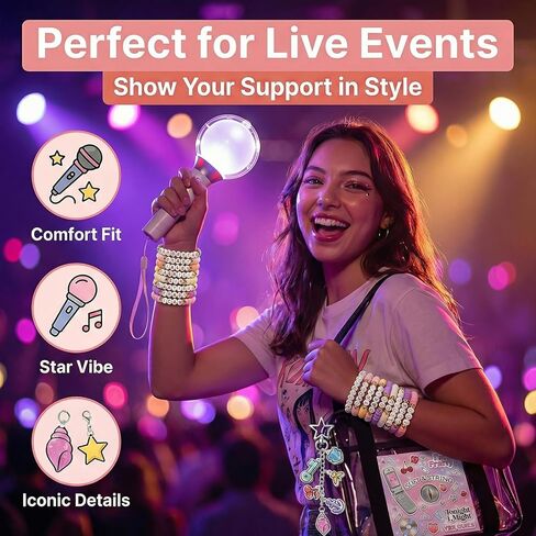 مجموعة أساور Y2K Pop مطرزة مع سلسلة مفاتيح، 8 قطع من المجوهرات الجمالية الوردية القابلة للتمدد، لمحبي Y2K in Kuwait