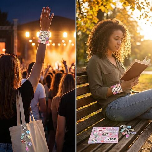 مجموعة أساور Y2K Pop مطرزة مع سلسلة مفاتيح، 8 قطع من المجوهرات الجمالية الوردية القابلة للتمدد، لمحبي Y2K in Kuwait