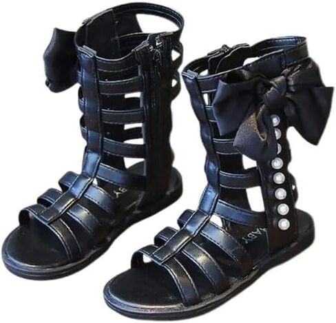 Girls gladiator sandals - Toddler girl gladiator shoes- Bowknot & Pearl, Side Zipper, Open Toe Shoe in Kuwait