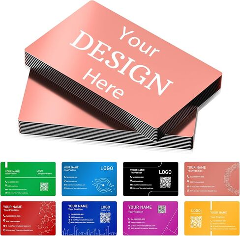 Custom Metal Business Cards 0.5mm,Double-Sided Engraved Name Logo&QR Code,9 Colors Aluminum Business Cards Personalized,Business Calling Cards for Branding, Networking,VIP Card,20-400pcs (Black) in Saudi Arabia