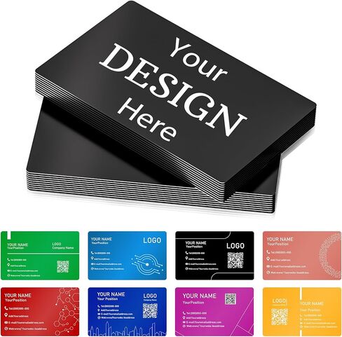 Custom Metal Business Cards 0.5mm,Double-Sided Engraved Name Logo&QR Code,9 Colors Aluminum Business Cards Personalized,Business Calling Cards for Branding, Networking,VIP Card,20-400pcs (Black) in Saudi Arabia