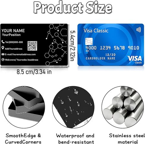 Custom Metal Business Cards 0.5mm,Double-Sided Engraved Name Logo&QR Code,9 Colors Aluminum Business Cards Personalized,Business Calling Cards for Branding, Networking,VIP Card,20-400pcs (Black) in Saudi Arabia