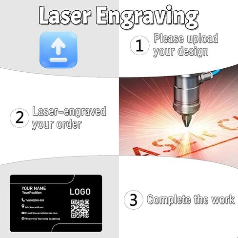 Custom Metal Business Cards 0.5mm,Double-Sided Engraved Name Logo&QR Code,9 Colors Aluminum Business Cards Personalized,Business Calling Cards for Branding, Networking,VIP Card,20-400pcs (Black) in Saudi Arabia