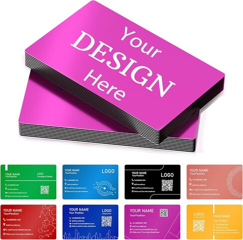 Custom Metal Business Cards 0.5mm,Double-Sided Engraved Name Logo&QR Code,9 Colors Aluminum Business Cards Personalized,Business Calling Cards for Branding, Networking,VIP Card,20-400pcs (Black) in Saudi Arabia
