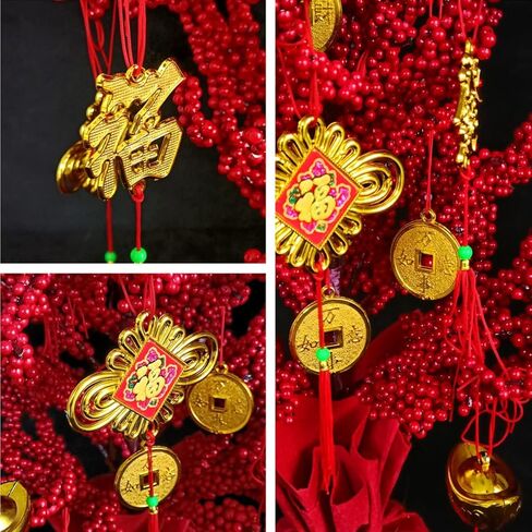 Artificial Money Fortune Tree -19.7inch, 2026 Spring Festival Lunar New Year Fortune Tree with Wealth Coins, Ingot, Fu, Knot for Asian Chinese Japan Vietnamese Horse New Year Decorations in Saudi Arabia