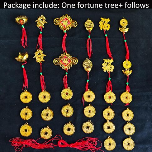 Artificial Money Fortune Tree -19.7inch, 2026 Spring Festival Lunar New Year Fortune Tree with Wealth Coins, Ingot, Fu, Knot for Asian Chinese Japan Vietnamese Horse New Year Decorations in Saudi Arabia