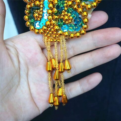 زين مطرز، DIY Crafts3D التطريز التصحيح، طوق مطرزة التطريز زين، قوس قزح الذهب الترتر الخرز النسيج طوق يزين خياطة على التصحيح in Kuwait