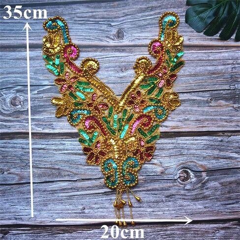 زين مطرز، DIY Crafts3D التطريز التصحيح، طوق مطرزة التطريز زين، قوس قزح الذهب الترتر الخرز النسيج طوق يزين خياطة على التصحيح in Kuwait