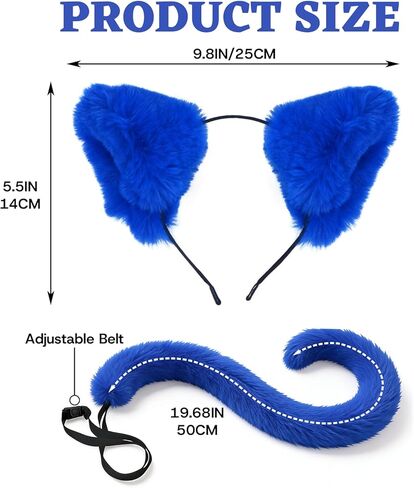 Blue Cat Costume Accessory Set for Adults, Cat Ear Headband, Tail, Glasses & Colorful Badge Pins for Storybook Character Cosplay, Halloween, and Party Outfits in Saudi Arabia