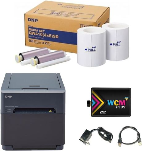 طابعة DNP QW410 مقاس 4.5 بوصة بتقنية تصعيد الصبغة مع وحدة Wi-Fi WCM Plus ومجموعة وسائط الطابعة مقاس 4x6 بوصة in Kuwait