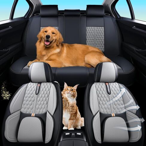 Universal Car Seat Cover, Gray Car Seat Cover, Artificial Leather, Waterproof and Easy to Clean, 360° Coverage for 5 Seats, Protects and Beautifies The Interior, Fits Most Cars in Saudi Arabia