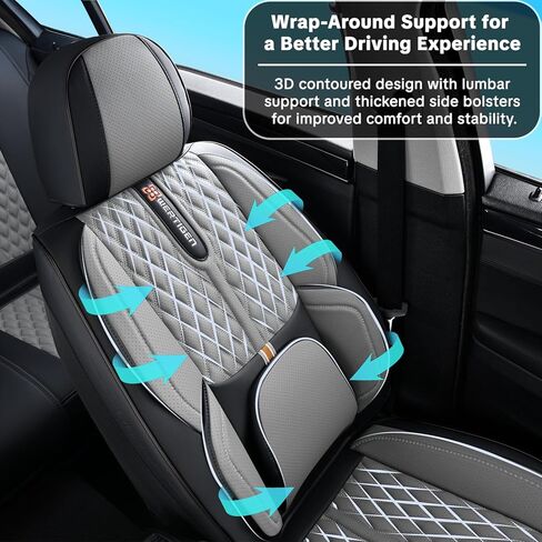 Universal Car Seat Cover, Gray Car Seat Cover, Artificial Leather, Waterproof and Easy to Clean, 360° Coverage for 5 Seats, Protects and Beautifies The Interior, Fits Most Cars in Saudi Arabia