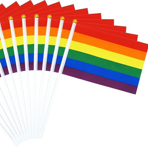 50 Pack Pride Flags Rainbow Pride Flag Small Flag Pride Month Accessories Gay LGBTQ Stick Flag USA American Rainbow Flag Hand Held Flags Decorations for Parades Rainbow Festival in Saudi Arabia