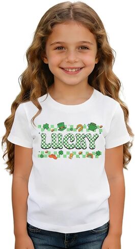 Toddler St Patricks Day Shirt Kids Girls Boys Lucky Clover Shamrock T-Shirt Checkered Irish Lucky Short Sleeve Tee Top in Saudi Arabia