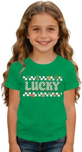Toddler St Patricks Day Shirt Kids Girls Boys Lucky Clover Shamrock T-Shirt Checkered Irish Lucky Short Sleeve Tee Top in Saudi Arabia