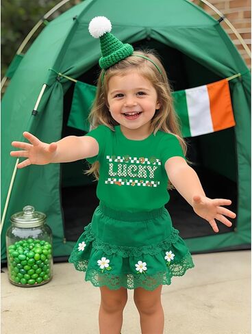 Toddler St Patricks Day Shirt Kids Girls Boys Lucky Clover Shamrock T-Shirt Checkered Irish Lucky Short Sleeve Tee Top in Saudi Arabia