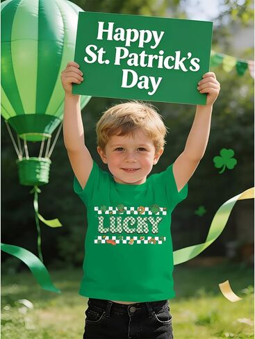 Toddler St Patricks Day Shirt Kids Girls Boys Lucky Clover Shamrock T-Shirt Checkered Irish Lucky Short Sleeve Tee Top in Saudi Arabia