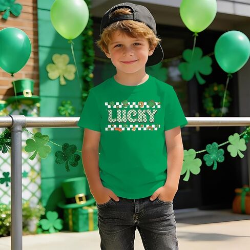 Toddler St Patricks Day Shirt Kids Girls Boys Lucky Clover Shamrock T-Shirt Checkered Irish Lucky Short Sleeve Tee Top in Saudi Arabia