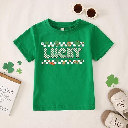 Toddler St Patricks Day Shirt Kids Girls Boys Lucky Clover Shamrock T-Shirt Checkered Irish Lucky Short Sleeve Tee Top in Saudi Arabia