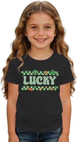 Toddler St Patricks Day Shirt Kids Girls Boys Lucky Clover Shamrock T-Shirt Checkered Irish Lucky Short Sleeve Tee Top in Saudi Arabia