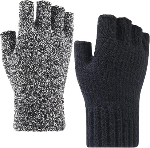 2 Pairs Winter Fingerless Gloves for Women Men Half Finger Warm Touchscreen Knit Stretchy Mittens Typing Gloves, Black&Heather Gray, Medium in Kuwait