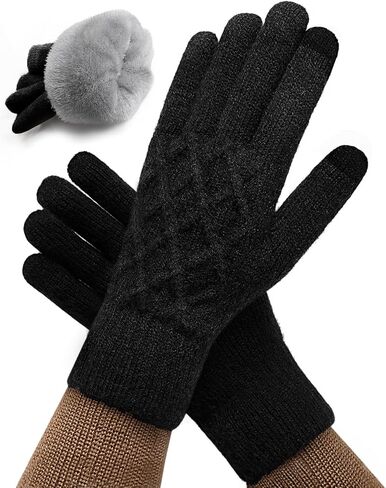 قفازات الشتاء للنساء والرجال - قفازات سوداء دافئة تعمل باللمس، بطانة صوف حرارية، قفازات للطقس البارد لقيادة الرسائل النصية in Kuwait