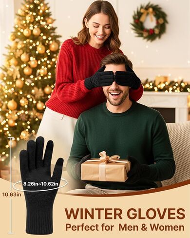 قفازات الشتاء للنساء والرجال - قفازات سوداء دافئة تعمل باللمس، بطانة صوف حرارية، قفازات للطقس البارد لقيادة الرسائل النصية in Kuwait