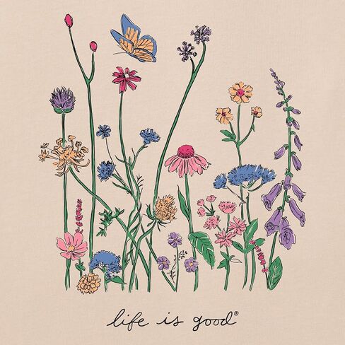 Life is Good. Women's Realaxed Wildflowers Long Sleeve Crusher Tee, Birch White in Saudi Arabia