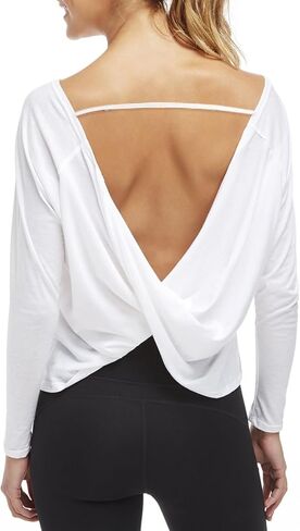 Women's Open Back Crop Top Shirt for Workout Pilates Yoga Gym Going Out, Long Sleeve Boat Neck Backless Athletic Tops in Kuwait