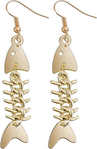 Mabor Fish Bone Grunge Earrings for Women Teen Girls Zinc Alloy Long Cool Earrings Weird Y2K Jewelry Fishbone Dangle Earrings Fish Hook Punk Goth Earrings in Saudi Arabia