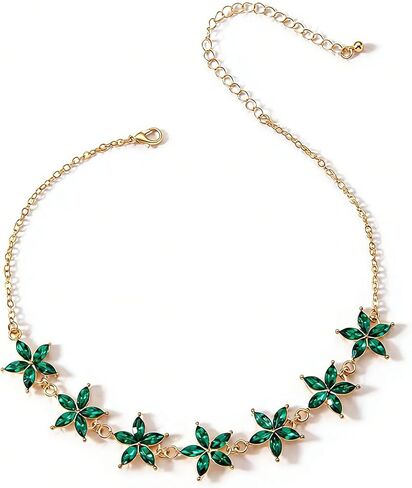 الزمرد المختنق القلائد الذهب الطبقات قلادة الأخضر كريستال قلادة كريستال زهرة قلادة قطرة الماء قلادة قلادة مجوهرات هدايا للنساء in Kuwait