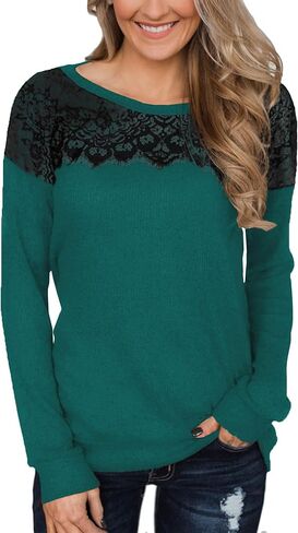 For G and PL Lady Winter Holiday Long Sleeve Lace Blouse Elegant Trendy Loose Sweatshirt Green XXL in Saudi Arabia