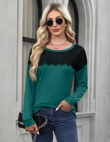 For G and PL Lady Winter Holiday Long Sleeve Lace Blouse Elegant Trendy Loose Sweatshirt Green XXL in Saudi Arabia