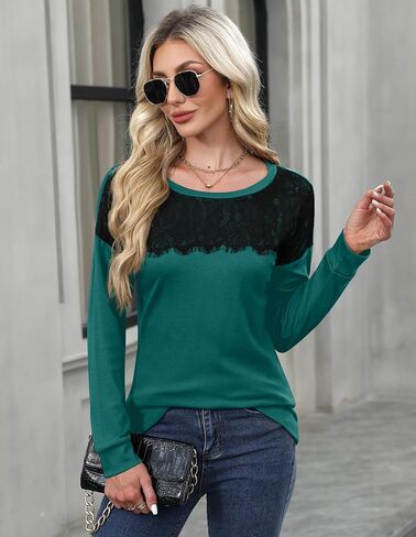 For G and PL Lady Winter Holiday Long Sleeve Lace Blouse Elegant Trendy Loose Sweatshirt Green XXL in Saudi Arabia