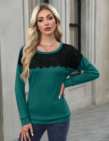 For G and PL Lady Winter Holiday Long Sleeve Lace Blouse Elegant Trendy Loose Sweatshirt Green XXL in Saudi Arabia