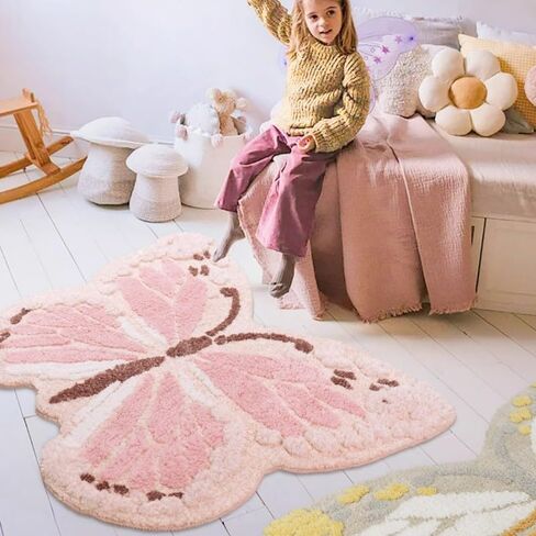 Butterfly Kids Rug for Girls Bedroom, Colorful Washable Nursery Rugs, Soft Area Rug Non Slip Play Mat Carpet for Playroom Kids Room, 24" x 32"-Light Pink in Saudi Arabia