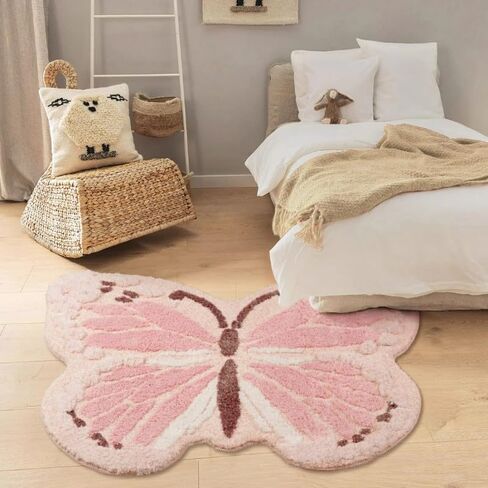 Butterfly Kids Rug for Girls Bedroom, Colorful Washable Nursery Rugs, Soft Area Rug Non Slip Play Mat Carpet for Playroom Kids Room, 24" x 32"-Light Pink in Saudi Arabia