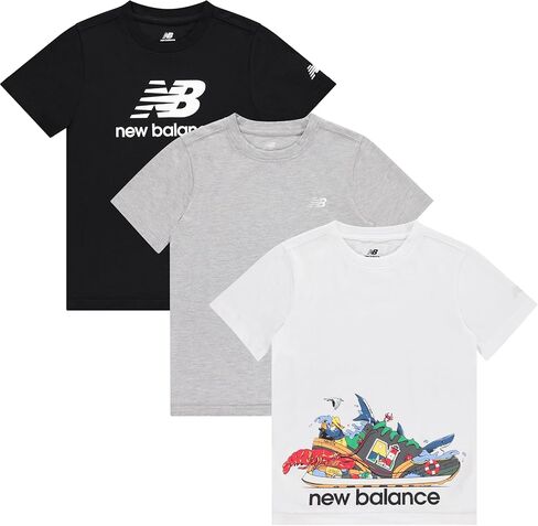 تي شيرتات للأولاد من New Balance، عبوة من 3 تي شيرتات برسومات للأولاد، تيشيرتات للأطفال بأكمام قصيرة ورقبة دائرية من مزيج القطن (مقاس 8-20) in Saudi Arabia