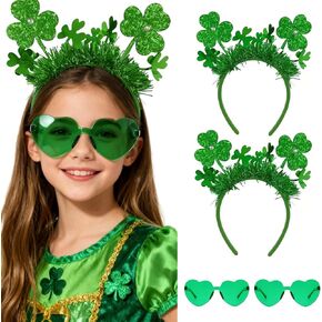 4 Piece St. Patrick's Day Accessories Set Shamrock Headband and Green Heart Shape Glasses for Men and Women in Saudi Arabia