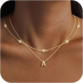 M MOOHAM Easter Basket Stuffers for Teens - Initial Necklaces for Women Teen Girls 14K-Gold-Plated Dainty Layered Necklaces for Women Jewelry Station Letter Necklace Personalized Easter Gifts in Kuwait