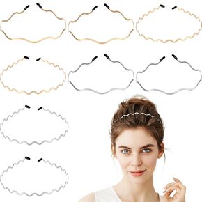 8PCS Metal Hair Bands for Women, Gold Hair Accessories, Wavy Hair Accessories, Non-slip Elastic Headbands Trendy Cute Head Bands for Women (Gold, Silver) in Kuwait