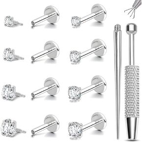 18G/16G Flat Back Earrings Stud Surgical Steel Nose Studs Long Internal Thread Tiny CZ Nostril Cartilage Tragus Helix Lip Medusa Piercing Jewelry for Women Men in Saudi Arabia