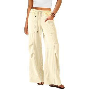 Nirovien المرأة واسعة الساق Sweatpants السراويل الفضفاضة عالية الخصر صالة السراويل بالازو برميل Sweatpants مع جيوب in Kuwait